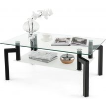 Tavolino da Salotto in Vetro Temperato Moderno, Tavolo Basso Rettangolare a 2 Livelli con Struttura in Metallo, Tavolino da Caffè per Soggiorno e Ufficio, 100 x 60 x 43 cm