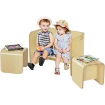 Set Tavolo e Sedie per Bambini in Legno di Betulla, 1 Tavolo e 2 Sedie a Forma di U con Maniglie Incassate e Angoli Arrotondati, Multifunzionale, per Cameretta, Asilo Nido (Naturale)