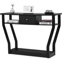 Tavolo Consolle in Legno, Consolle con Cassetto e Ripiani, Tavolo d'Ingresso Multiuso per Salotto, Corridoio e Entrata 120 x 30 x 81 cm (Nero)