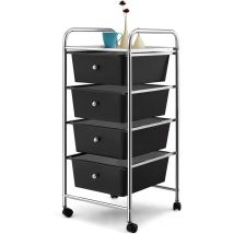 Carrello Portaoggetti con 4 Cassetti, Cassettiera Rimovibili in Plastica, Carrello di Stoccaggio con Ruote per Casa Bagno e Ufficio, 37x32x76 cm (Nero)