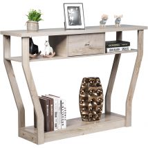 Tavolo Consolle in Legno, Consolle con Cassetto e Ripiani, Tavolo d'Ingresso Multiuso per Salotto, Corridoio e Entrata 120 x 30 x 81 cm (Grigio)