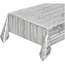 Tovaglia Cucina Antimacchia 140x600 Cm Metallizzata Lucida Grigia Copritavolo Pvc Decorato Dis_B