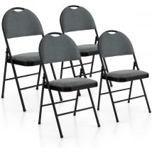 Set di 4 Sedie Pieghevoli, Sedie da Pranzo con Seduta Imbottita e Schienale Rivestito in Tessuto, con Gambe in Metallo, Sedia Portatile per Soggioro, Ufficio, Portata 120 kg (Grigio)
