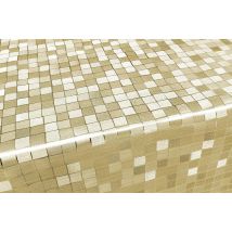 Tovaglia Cucina Antimacchia 140x550 Cm Metallizzata Lucida Plastificata Copritavolo Quadretti Oro