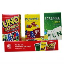 Mattel Games UNO Express, Pictionary, Scrabble Dash Pack of 3