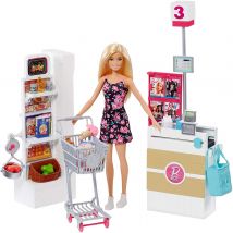 Barbie Supermarket Grocery Store with Rolling Cart and Working Belt FRP01