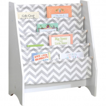 KidKraft White Sling Bookshelf in Grey and White Pattern for Kids