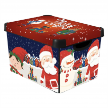 Curver Merry Christmas Santa Claus & Little Helper Elf IML Print Christmas Eve Large Storage Box with Lid 22L