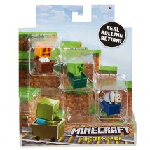 Minecraft FFK79 Minecart 3 Pack of Snow Golem, Wolf and Creeper Toy Figures