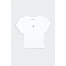 Calvin Klein Jeans - Tee-Shirt manches courtes - T-shirt - Ck Rib Cropped Slim pour Femme - Blanc - Taille XS