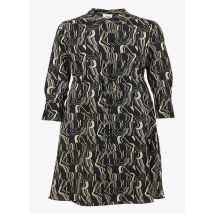 Attic And Barn - Halflange jurk van viscose en zijde met klassieke kraag - ceintuur en print - 44 Maat - Zwart