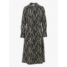 Attic And Barn - Halflange jurk van viscose en zijde met klassieke kraag - ceintuur en print - 42 Maat - Zwart