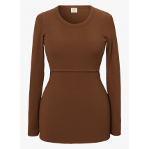 Boob - Zwangerschaps- en borstvoedings-t-shirt met ronde hals katoenblend - L Maat - Bruin