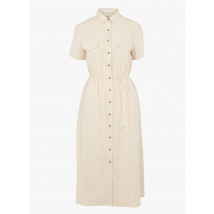 Day Off - Lange jurk met klassieke kraag van linnen en katoen - 3 Maat - Beige