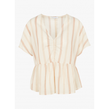 Day Off - Top Col V rayé en coton - Taille 2 - Beige