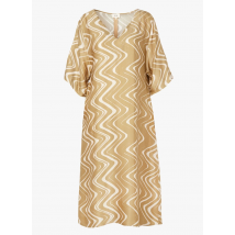 Diega - Lange - glanzende jurk met v-hals - M Maat - Beige