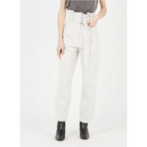Iro - Pantalón ancho de lino y algodón de talle alto con cinturón - Talla 34 - Beige
