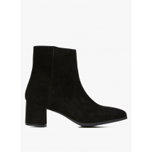 Jonak - Getextureerde leren enkellaarsjes met hak - 40 Maat - Zwart