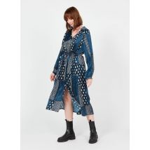 La Petite Francaise - Halflange jurk met print en v-hals met omslag - 36 Maat - Blauw