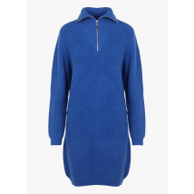 Lili Sidonio - Korte tricotjurk met opstaande kraag materiaalblend - S Maat - Blauw