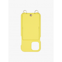 Louvini Paris - Etui pour iphone avec pochette en cuir - Taille iPhone 14 Plus - Jaune