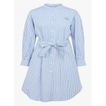 Maison Labiche - Vestido midi de algodón a rayas con cuello redondo y bordado good vibe - Talla XS - Azul