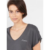 Maison Labiche - Camiseta de algodón orgánico con cuello de pico bordado awesome - Talla S - Negro