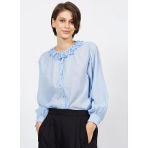 Masscob - Katoenen blouse met ronde hals en borduursel - L Maat - Blauw