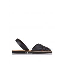 Minorquines - Sandalias planas de piel trenzadas - Talla 38 - Negro