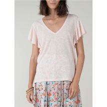 Molly Bracken - T-shirt van ribtricot met v-hals - L Maat - Roze