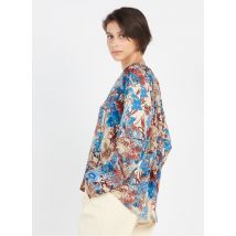 Momoni - Top col tunisien imprimé en soie - Taille 40 - Bleu