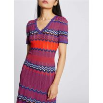 Morgan - Halflange jurk van grafisch tricot met v-hals - L Maat - Oranje
