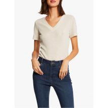 Morgan - Camiseta con cuello de pico metalizada - Talla XL - Beige