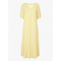 Moss Copenhagen - Lange jurk met v-hals en print - XS Maat - Geel