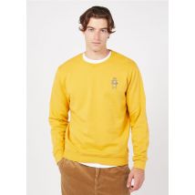 Olow - Regular-fit sweater van biokatoen met ronde hals en borduursel - L Maat - Geel