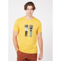 Olow - Regular-fit t-shirt van biokatoen met ronde hals en zeefdruk - S Maat - Geel