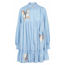 Paul And Joe - Robe courte col classique brodée en coton mélangé - Taille 40 - Bleu