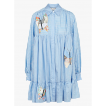 Paul And Joe - Korte jurk met klassieke kraag en borduursel - katoenblend - 36 Maat - Blauw