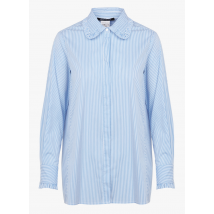 Pennyblack - Gestreepte blouse met klassieke kraag en volants - katoenblend - 40 Maat - Blauw