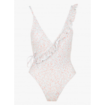 Pieces - Badpak met print en volants - XS Maat - Wit