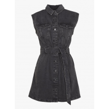 Pieces - Vestido corto vaquero con cinturón y cuello clásico - Talla S - Negro