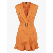 Pinko - Korte - katoenen jurk met v-hals en ceintuur - 42 Maat - Bruin