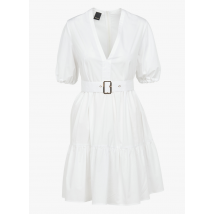 Pinko - Robe courte Col V en coton - Taille 42 - Blanc