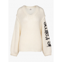 Sack S - Trui met v-hals en borduursel - wolblend met mohair - XS/S Maat - Wit