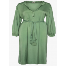 Sack S - Lange jurk van zijdemix met v-hals - S Maat - Groen