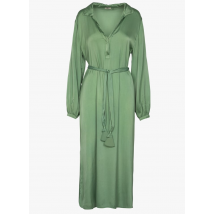 Sack S - Lange jurk van zijdemix met v-hals - L Maat - Groen