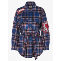 Sack S - Geruit jasje met klassieke kraag en ceintuur - wolblend - M Maat - Blauw