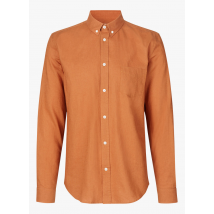 Samsoe Samsoe - Camisa de lino y algodón con cuello clásico - Talla L - Naranja