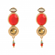 Satellite Paris - Natural stone and fine gold-plated metal earrings - One Size - Red