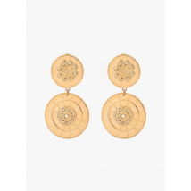 Satellite Paris - Goudkleurige oorbellen met dubbele medaillons - Een Maat - Goudkleurige